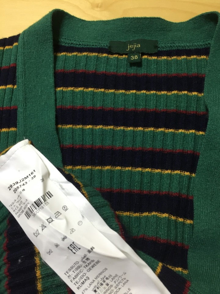 JEJIA Green Navy CAHSMERE MERINO WOOL Blend Thin Knit Women's V-Neck Cardigan UK 10 12 S