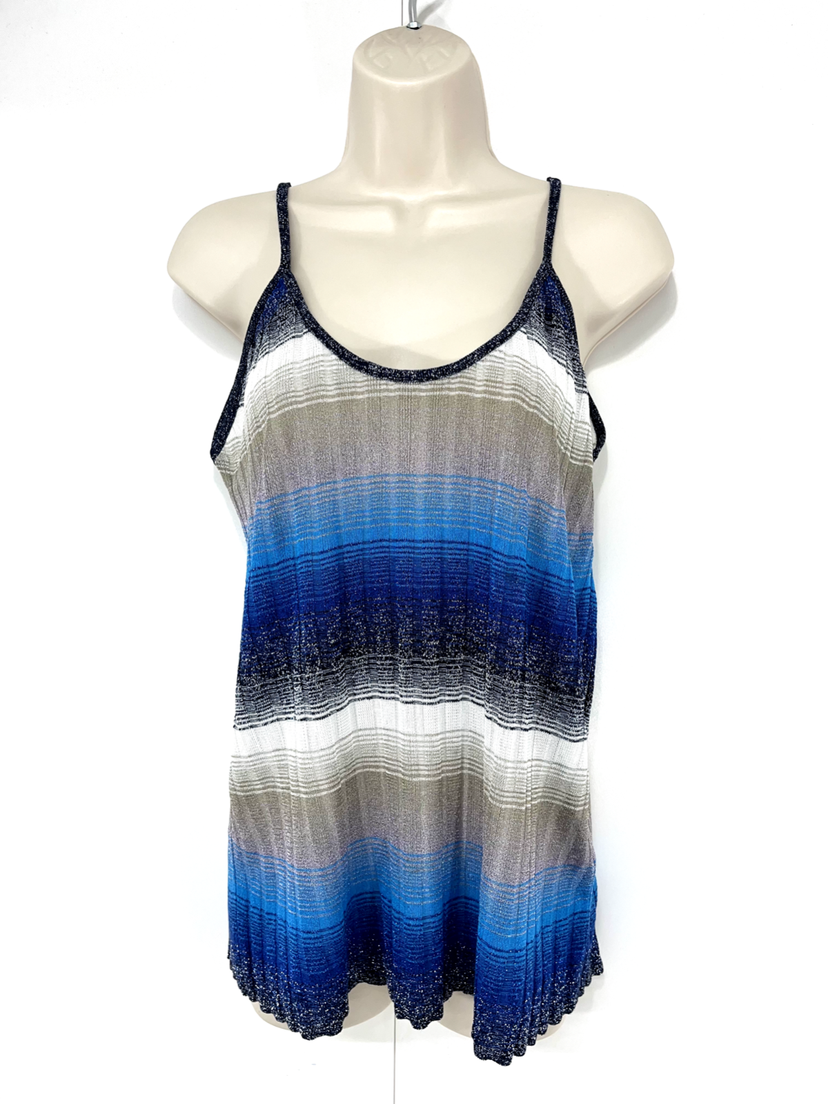 ZARA Blue Multicoloured Sparkly Soft Thin Knit Relaxed Fit Women's Camisole Top UK 12 14 M