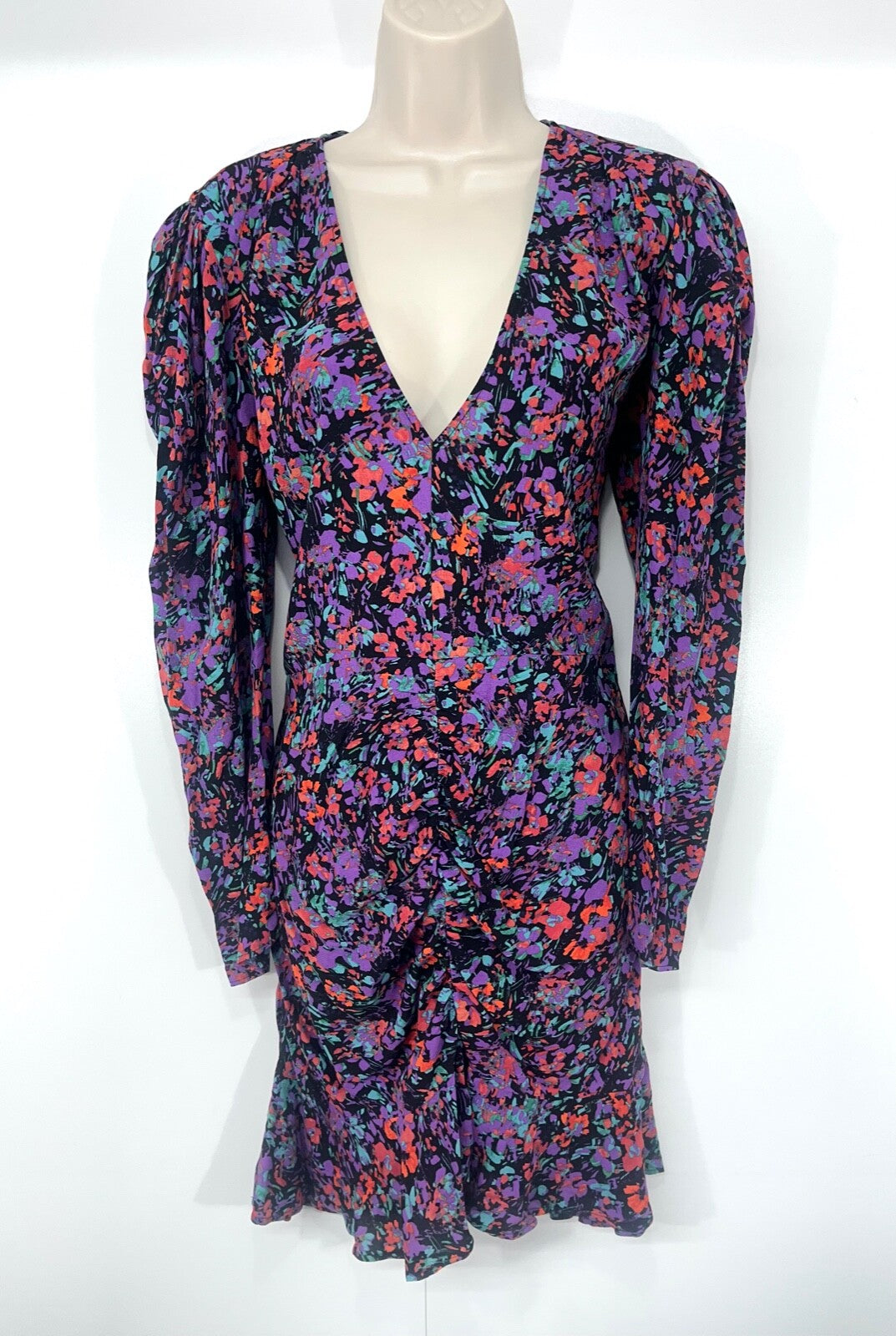 ZARA Black Red Green Purple Soft Silky Retro Boho Style Women's Shift Dress UK 12 14 L