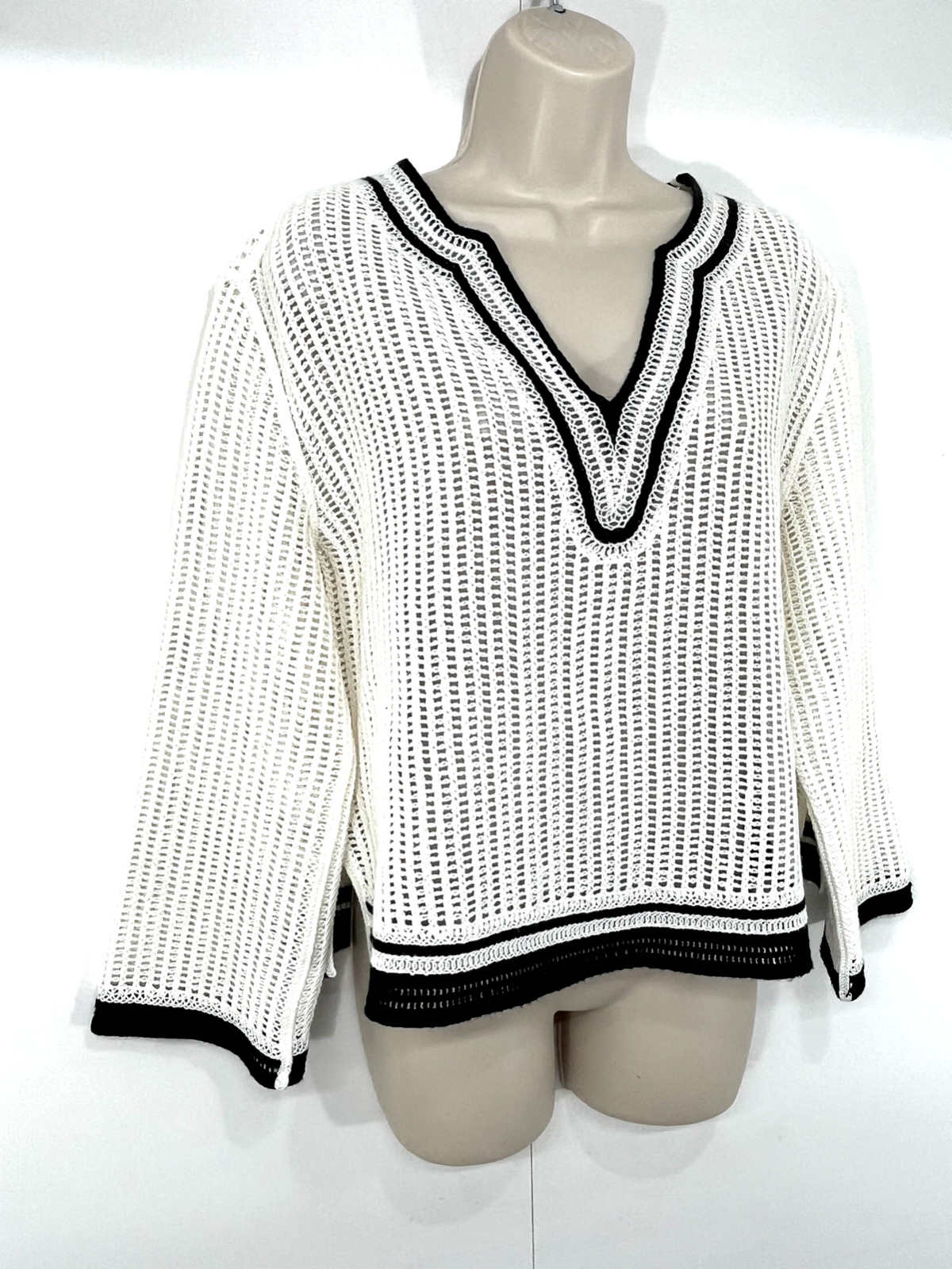 OYSHO White Cream Crochet Knit Boho Retro Hippie Women's Oversized Jumper UK 8 10 S