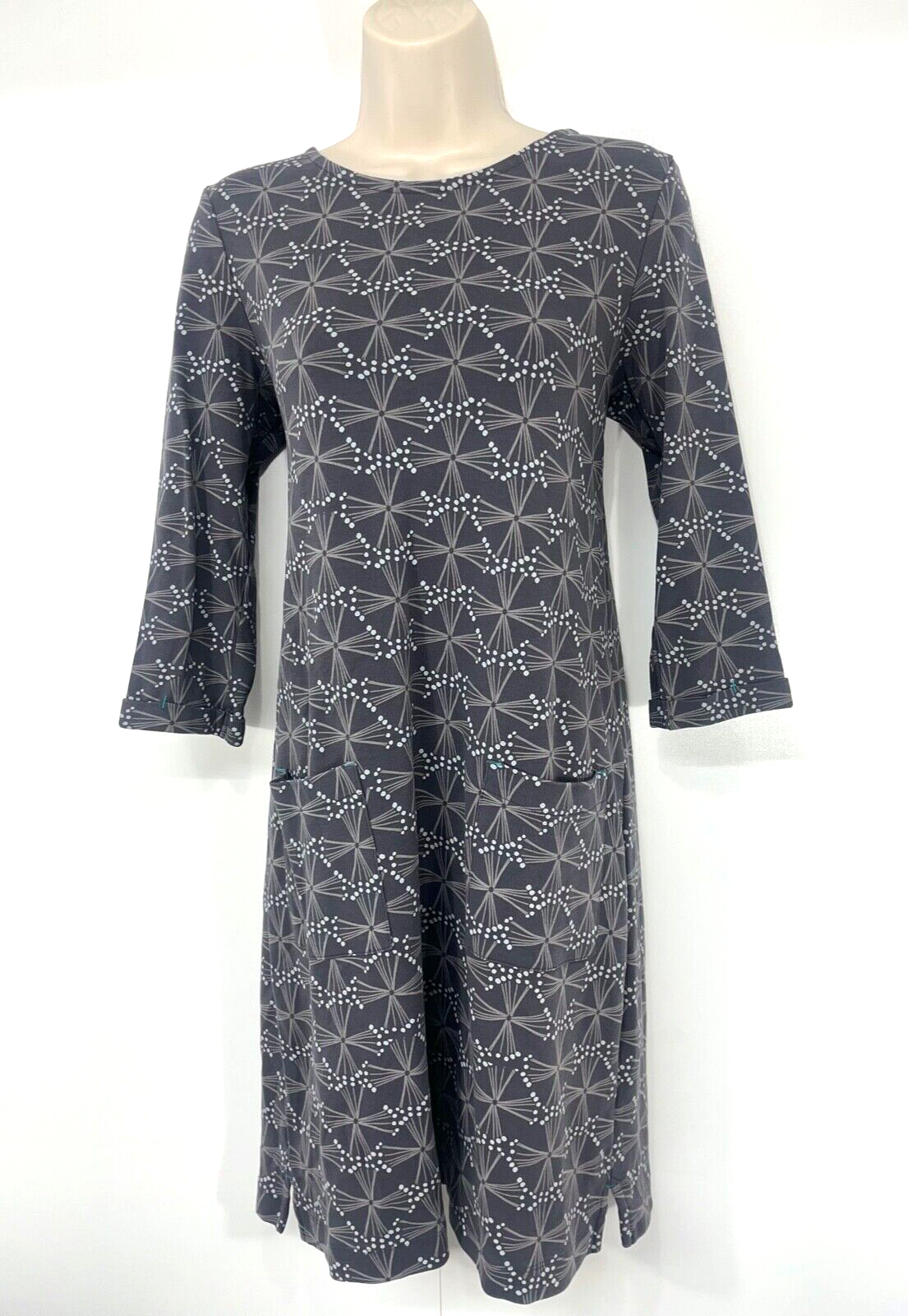 WHITE STUFF Grey Soft Pure COTTON Jersey Women's Boho Dress UK 12