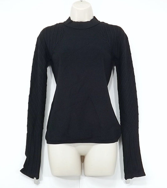 CARVEN Black Thin Silky Jersey Cut Out Back Women's Jumper Top UK 12 14 M